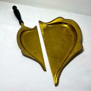 Antique Crumb Catcher / Tray & Scraper, Silent Butler, Heart Shaped. Brass. RARE
